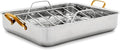 GreenPan Reserve 16 x 13 Tri-Ply Stainless Steel Roasting Pan with Roaster Rack Multiclad Cookware Induction Suitable Gold Stainless Steel Handles Dishwasher &amp Oven Safe Silver