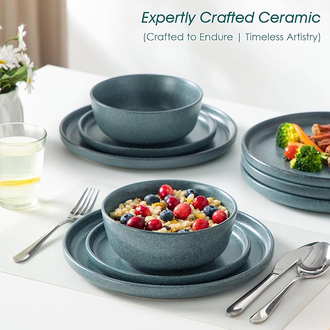 vancasso ZERMATT Plates and Bowls Sets for 6 18 Pieces Stoneware Dinnerware Set for Kitchen Chip Resistant Reactive Glaze Dishes Set for 6 Dishwasher &amp Microwave Safe Blue