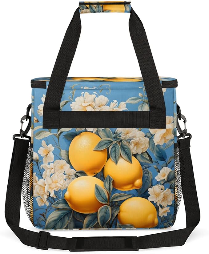 Lemon Flower Coffee Maker Travel Bag for Keurig K-Mini/K-Mini Plus Insulated Waterproof Tote with Pockets for K-Cup Portable Single-Serve Brewer Case
