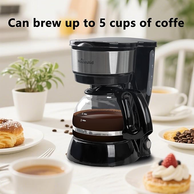 5 Cup Coffee Maker Compact Small Coffee Machine for 1-2 People 0.75L Glass Carafe 2-Hour Auto Shut-Off 650W Fast Brew Space Saving for Apartment Dorm &amp Office