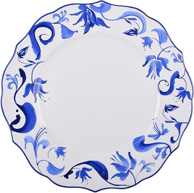 222 Fifth 12-Piece Porcelain Dinnerware Set for 4 Blue &amp White Plates and Bowls Set Glossy Ceramic Dish Set with Beautiful Floral Rims Elegant Kitchen Dishes Microwave &amp Dishwasher Safe A