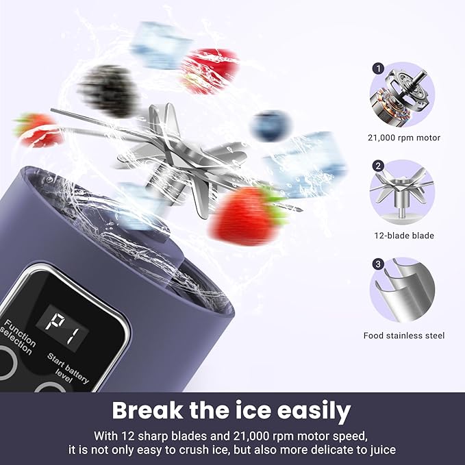 Portable Blender Personal Electric USB500ML Portable juicer Shakes and Smoothies BlenderSmall BlendersMixingCompact、Convenient and Versatile (Purple)