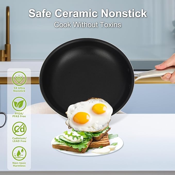 5PC Induction Cookware Set with Tempered Glass Lids Ultra Nonstick Pots and Pans Set with Stainless Steel Handle Oven Safe and Dishwasher Safe Non Toxic &amp Granite Cooking Set Black
