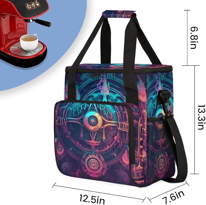 Sacred Geometry Coffee Maker Carrying Bag Magic Circle Travel Storage Bag Compatible with K-Mini or K-Mini Plus Single Serve Coffee Brewer Carrying Case with Multiple Pockets &amp Shoulder Strap