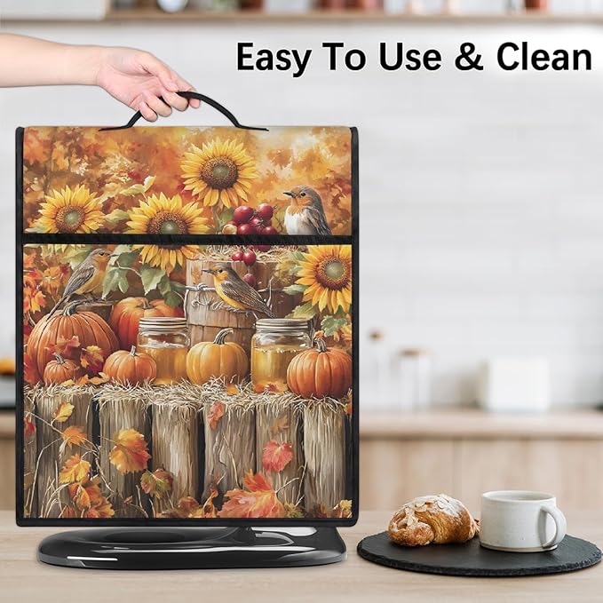 cfpolar Kitchen Aid Mixer Cover Compatible with 6-8 Quarts Pumpkin Sunflower Bird Fall Stand Mixer Cover Kitchen Aid Mixers Accessories Appliance Organizer Bag Dust Covers with Zipper Pocket