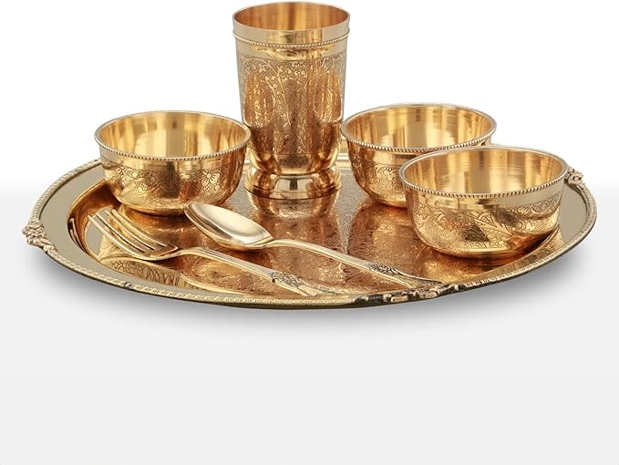 7 Pieces Brass Etched Dinner Set