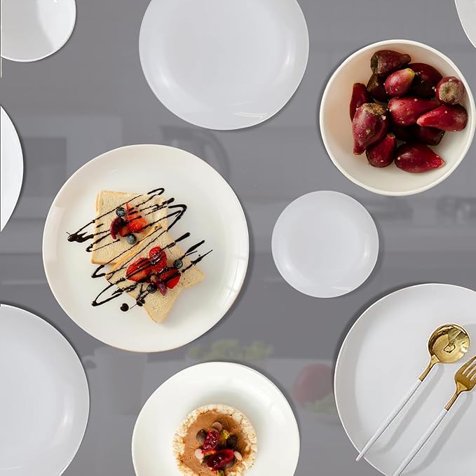 BLUENIYA 12 Piece Bone China Dinnerware Set - White Lightweight Chip &amp Break Resistant Dish Set for 4 - Modern Round Plates &amp Bowls Microwave &amp Dishwasher Safe for Everyday &amp Specia