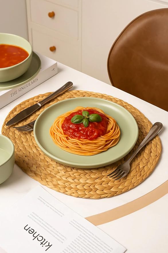 12-Piece Stoneware Dinnerware Set with Mugs Matte Glaze Microwave &amp Dishwasher Safe Stackable Service for 3 White (Green of 3)
