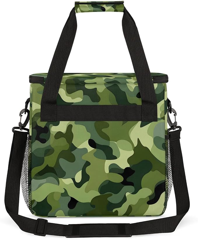 Green Camo Coffee Maker Travel Bag for Keurig K-Mini/K-Mini Plus Insulated Waterproof Tote with Pockets for K-Cup Portable Single-Serve Brewer Case