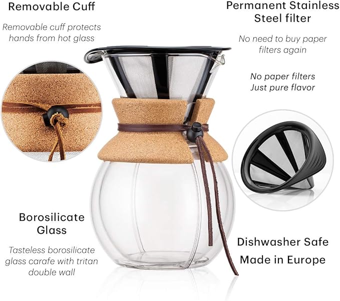 Bodum Pour Over 8 Cup Double Wall Coffee Maker 16.2 x 14.9 x 22.2 cmTransparent