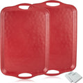 Extra Large Serving Tray with Handles 20x13 inch Set of 2 Melamine Platters for Serving Food Turkey Cookie Rectangular Trays for Eating Raised Dots Matt Finished Dishwasher Safe Red