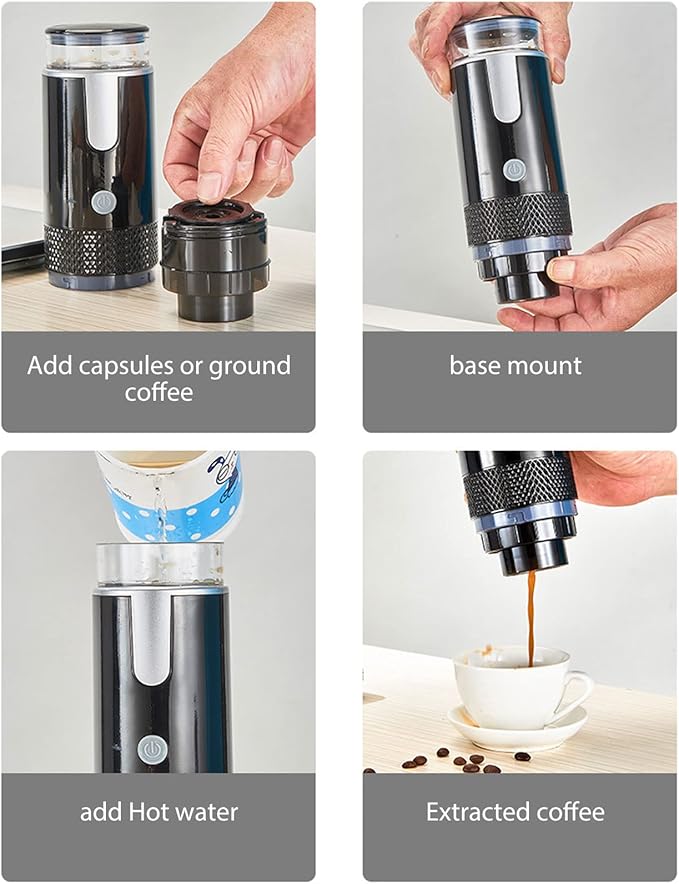Portable Handheld Coffee Maker Compatible with K Cup Capsules and Ground Coffee Manually Operated for Camping Travel