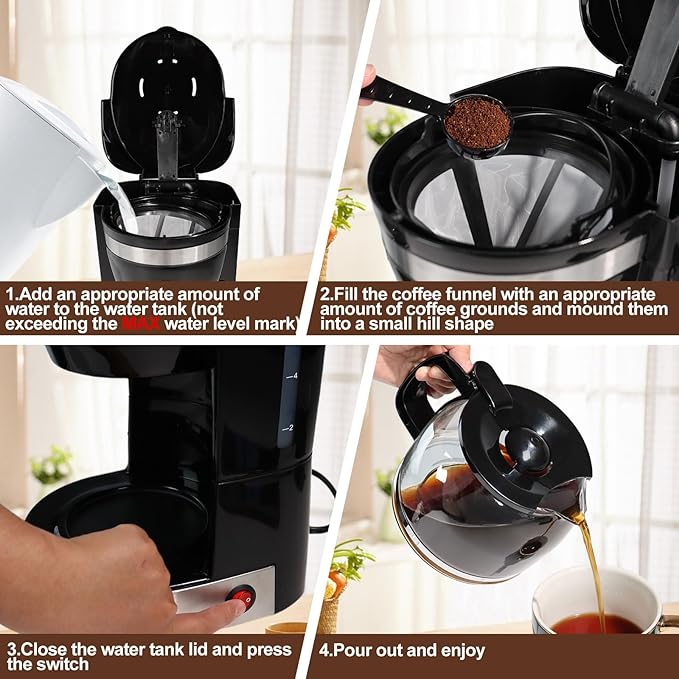 10 Cup Drip Coffee Maker One-Touch Anti-Drip Coffee Machine with Reusable Filter Carafe Auto Keep Warm Plate Spoon Coffee Pot Suitable for Home Use 110V