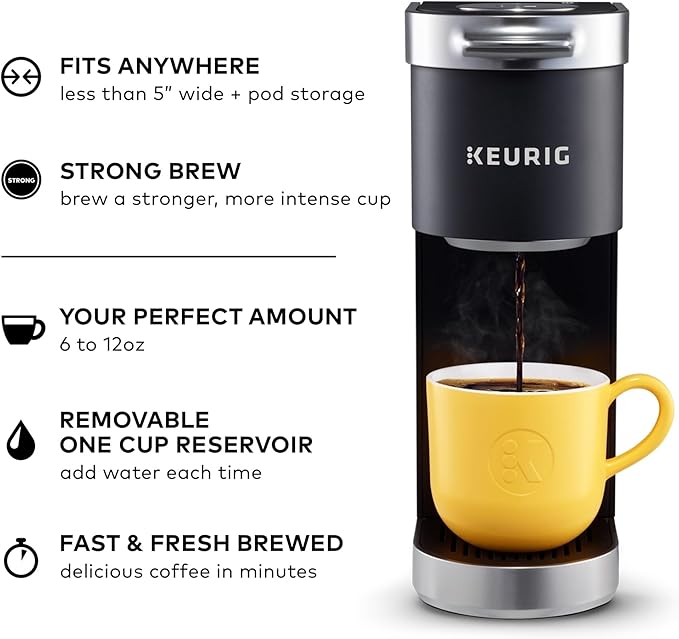 Keurig K-Mini Plus Single Serve K-Cup Pod Coffee Maker with 6 to 12oz Brew Size Stores up to 9 K-Cup Pods Travel Mug Friendly Matte Black