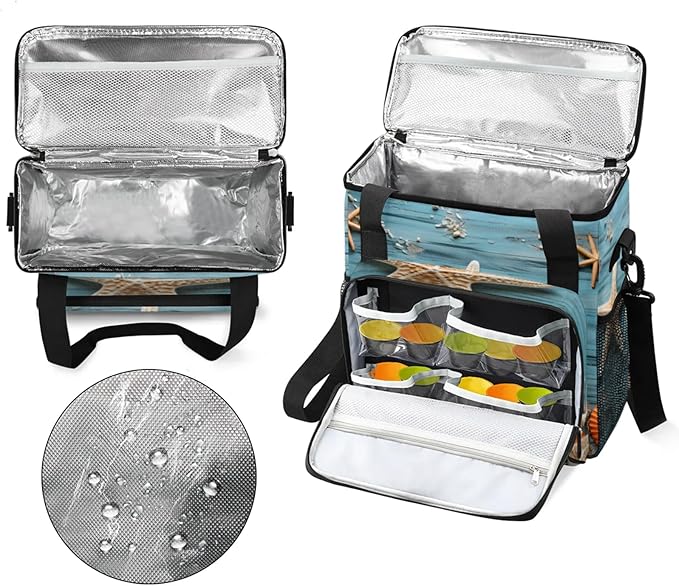 Seashell Starfish Themed Coffee Maker Travel Bag for Keurig K-Mini/K-Mini Plus Insulated Waterproof Tote with Pockets for K-Cup Portable Single-Serve Brewer Case