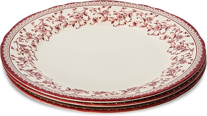 Tudor Royal 24-Piece Round Dinnerware Set Service for 6 Aster Pink Design Red Floral Plates Bowls Mugs Dishes High Gloss Premium Quality