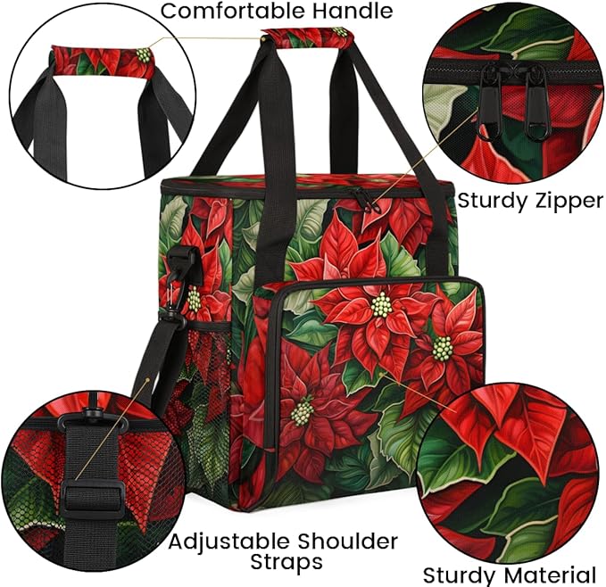 Holly Berry Flowers Coffee Maker Carrying Bag Colorful Flowers Travel Storage Bag Compatible with K-Mini or K-Mini Plus Single Serve Coffee Brewer Carrying Case with Pockets &amp Shoulder Strap