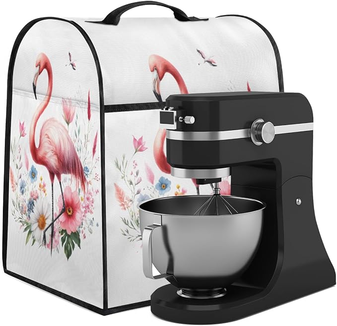 cfpolar Kitchen Aid Mixer Cover Compatible with 6-8 Quarts Pink Flamingo Flower Stand Mixer Cover Kitchen Aid Mixers Accessories Appliance Organizer Bag Dust Covers with Zipper Pocket
