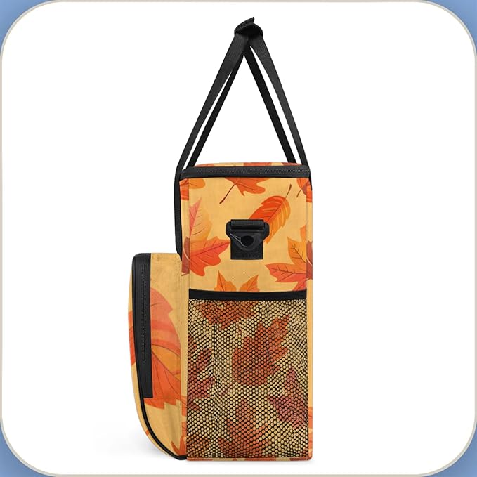 Autumn Leaves Theme Coffee Maker Travel Bag for Keurig K-Mini/K-Mini Plus Insulated Waterproof Tote with Pockets for K-Cup Portable Single-Serve Brewer Case