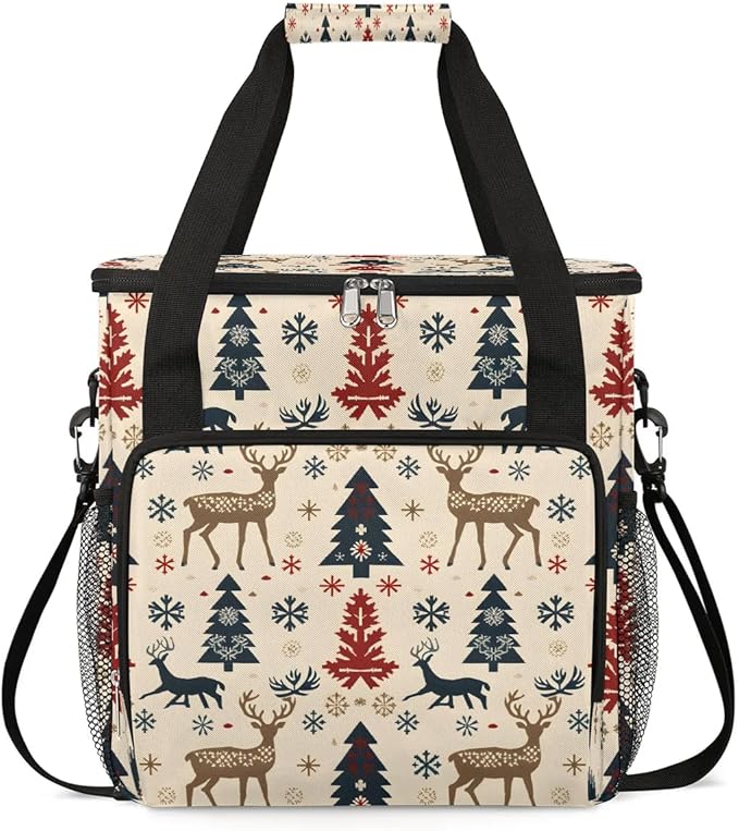 Christmas Deer Pine Coffee Maker Travel Bag for K-Mini or K-Mini Plus Single Serve Coffee Brewer Portable Storage Tote Case for Tarvel