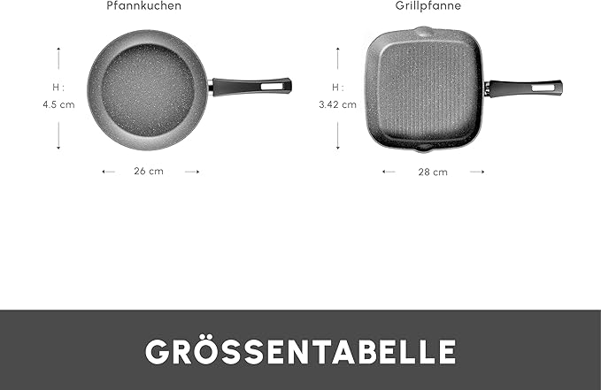 KARACA Gris Biogranite 2-Piece Induction Cookware Set 26cm Frying Pan 28cm Non-Stick Grill PFOA Free Anti-Scratch Biogranite &amp Dishwasher Safe Pan Grey