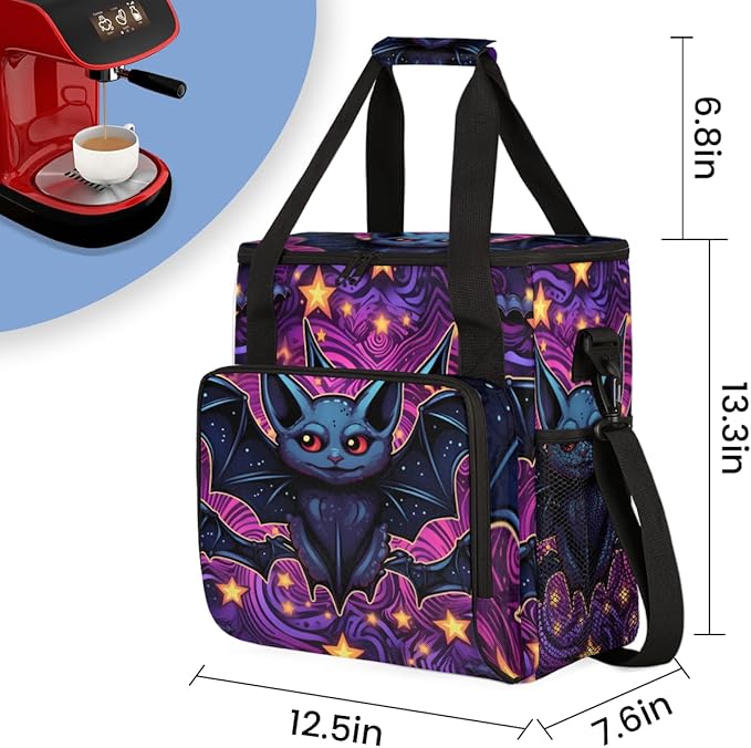 Halloween Bat Coffee Maker Carrying Bag Cute Bat Travel Storage Bag Compatible with K-Mini or K-Mini Plus Single Serve Coffee Brewer Carrying Case with Multiple Pockets &amp Shoulder Strap