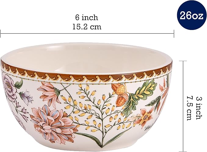 Bico Blooming Moment Ceramic 16 pcs Dinnerware Set Service for 4 Inclusive of 11 inch Dinner Plates 8.75 inch Salad Plates 26oz Cereal Bowls and Mugs for Party Microwave &amp Dishwasher Safe