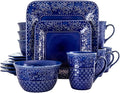 Indigo Lotus Square Dinnerware Set - 16 Piece