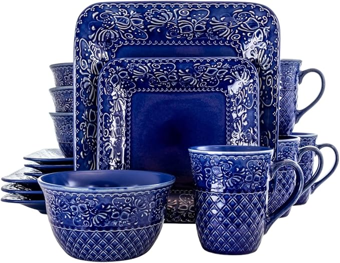 Indigo Lotus Square Dinnerware Set - 16 Piece