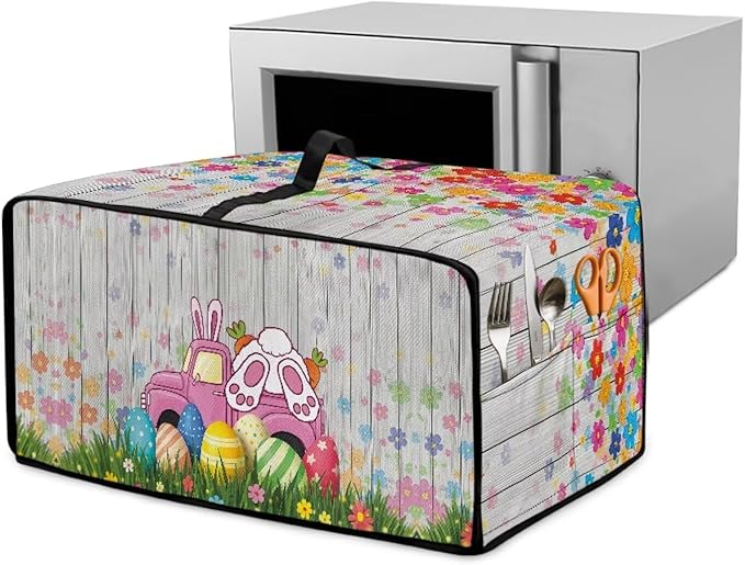 Toaster Oven Air Fryer Cover Bunny Easter Egg Printed Bread Maker Covers with Accessory Pockets Kitchen Small Appliance Protector Washable Machine Easter Decor M