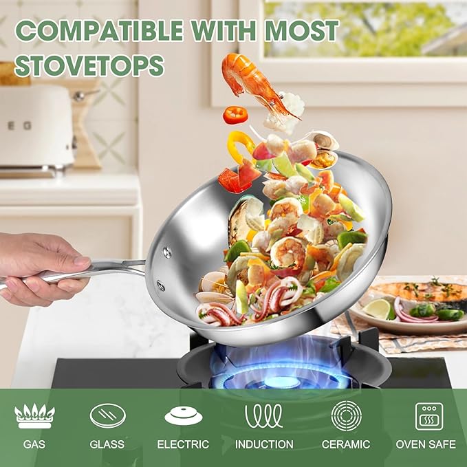3 Ply Stainless Steel 11-Piece Cookware Set with Lids Pots and Pans Kitchen Set Non-Toxic Induction Oven Dishwasher Safe Professional Chef Quality