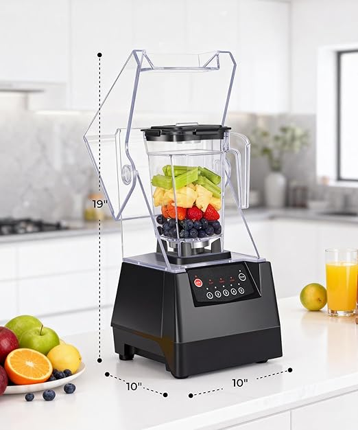 SYBO HS-210 Commercial Professional Blender with Quiet Shield Heavy-Duty 1400W High-Speed 48oz BPA Free Container Easy to Clean Dishwasher safe for Juice Ice Shakes Smoothies Frozen Drinks
