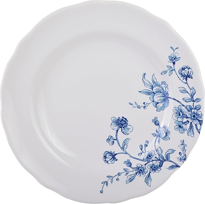 222 Fifth 12-Piece Porcelain Dinnerware Set for 4 White &amp Blue Plates and Bowls Set Glossy Ceramic Dish Set with Beautiful Floral Design Elegant Kitchen Dishes Microwave &amp Dishwasher Safe