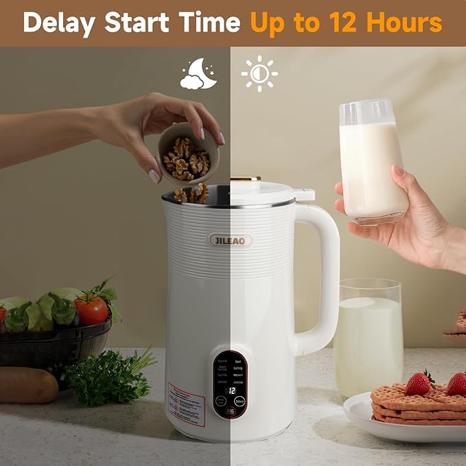 10 in 1 Almond Milk Maker &amp Nut Milk Maker Machine 35oz Automatic Soy Oat Coconut Milk Juice &amp Porridge Maker with 8 Blades Delay Start Keep Warm Boil Water Self-Cleaning Cream