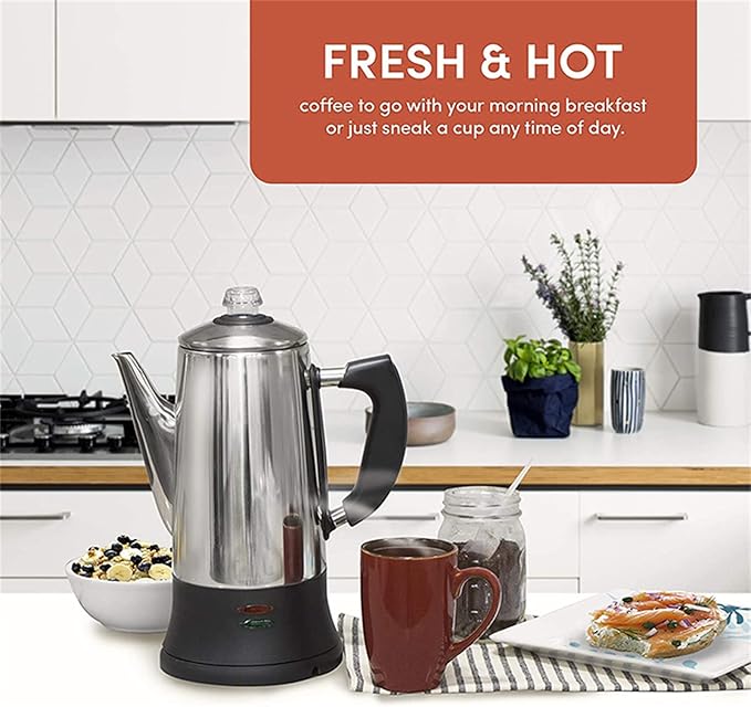 SOTECH Percolator Coffee Pot Electric Maker with Cool Touch Handle Clear Brew Progress Knob(12 Cup)