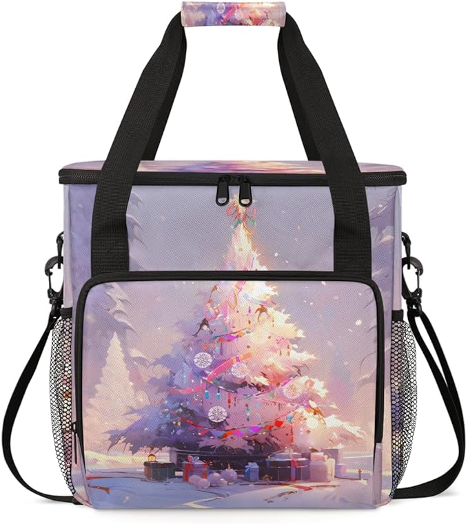 Christmas Tree Coffee Maker Carrying Bag Oil Painting Tree Travel Storage Bag Compatible with K-Mini or K-Mini Plus Single Serve Coffee Brewer Carrying Case with Multiple Pockets &amp Shoulder Stra