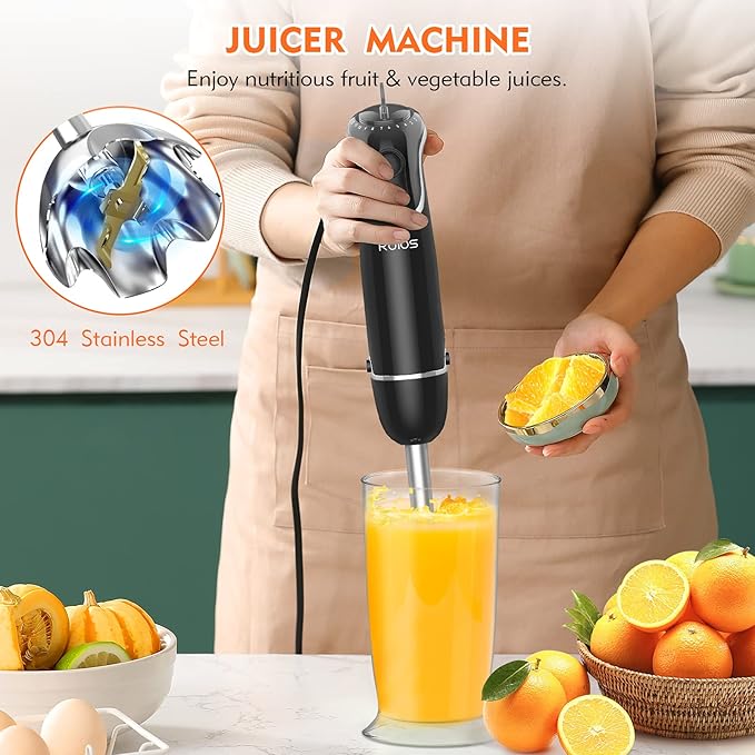 KOIOS 800-Watt/ 12-Speed Immersion Hand Blender(Titanium Reinforced) Turbo for Finer Results 4-in-1 Set Includes BPA-Free Food Chopper / Egg Beater / Beaker Ergonomic Grip Detachable