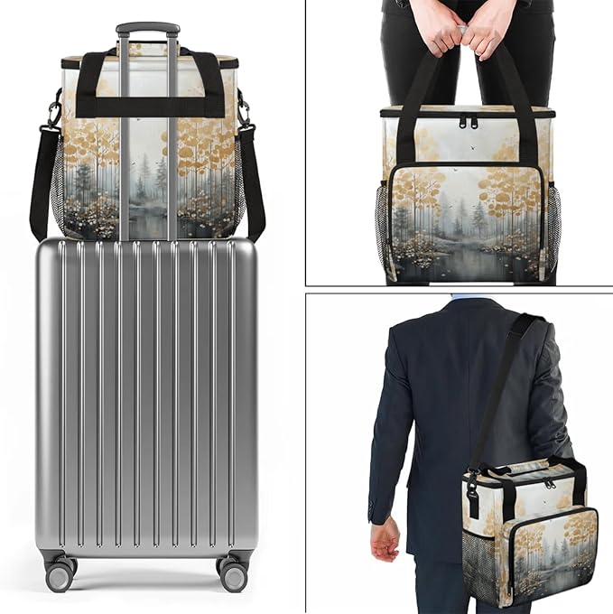 Trees Abstract Coffee Maker Travel Bag for Keurig K-Mini/K-Mini Plus Insulated Waterproof Tote with Pockets for K-Cup Portable Single-Serve Brewer Case