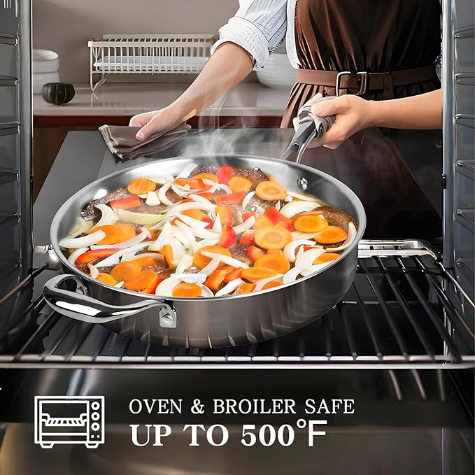 EWFEN Stainless Steel Cookware Set 3 Ply 17 Piece Stainless Steel Pot and Pan Set Oven Dishwasher Safe | Induction Compatible Frying Pans Saucepans Saute Pan &amp Stock Pot PFOA PTFE &amp PFOS