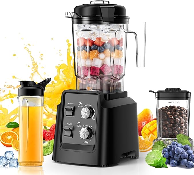 Blender for Smoothies 68oz Countertop Blenders for Kitchen with 27oz Grinder Cup 1800W Smoothie Blender Ice Crushing Frozen Fruit Protein Shake Maker with Timer Self Cleaning Black