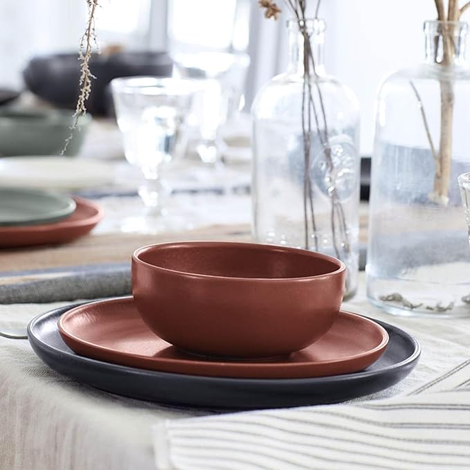 Casafina Ceramic Stoneware 3-Piece Place Setting Service for 1 Pacifica Collection Cayenne | Microwave &amp Dishwasher Safe Dinnerware Set | Food Safe Glazing | Restaurant Quality Tableware