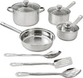 10-Piece Stainless Steel Pots and Pans Set Triple-Clad Bottom Induction Ready Non Stick Cookware Set with Kitchen Utensils