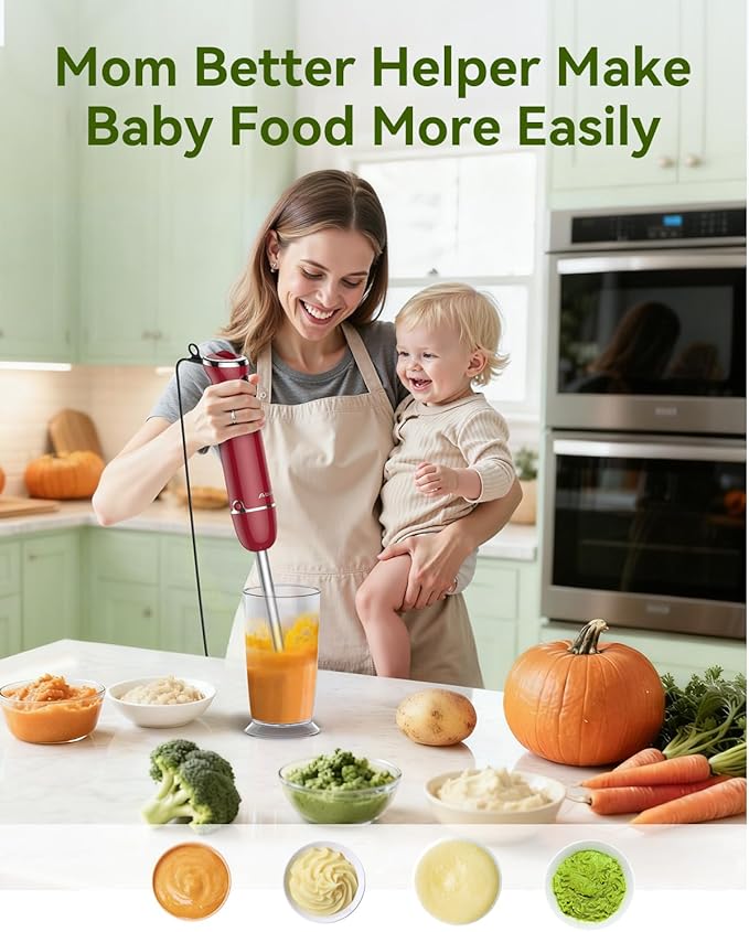 Immersion Blender 5 in 1 Hand Blender Abuler 1000W Hand Mixer Stick12 Speed Handheld Blender 304 Stainless Steel with 600ml Mixing Beaker 500ml Chopper Whisk and Milk Frother for Soup Baby Food