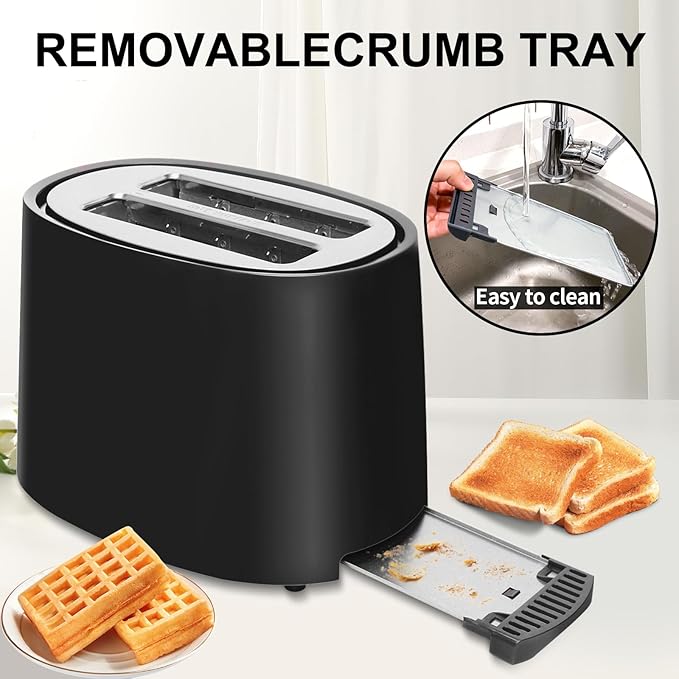 SEEDEEM Toaster 2 Slice 7 Shade Settings Bread Toaster with Cancel Defrost Reheat Function Extra Wide Slots for Waffle or Bagel Removable Crumb Tray 750W Classic Black