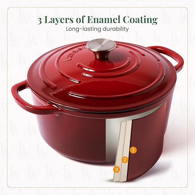 Larder &amp Vine 21 Piece Cookware Set (Cabernet) | Dutch Oven Utensil Set Saucepan Skillet and Trivets