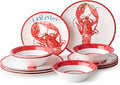Beach House Lobster 12-Piece Melamine Dinnerware Set – Bold Coastal Charm Service for 4 Durable Lightweight and Dishwasher-Safe