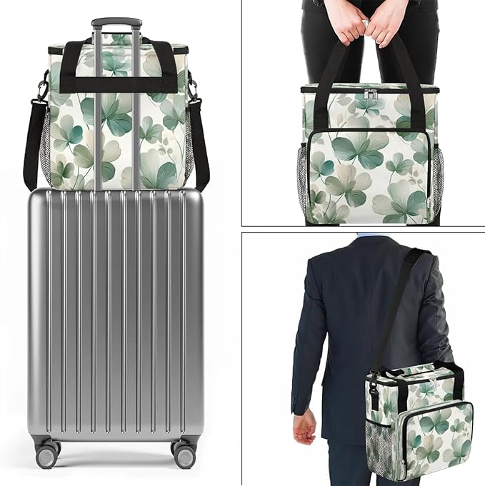 Fresh Leaves Print Coffee Maker Carrying Bag Compatible with K-Mini or K-Mini Plus Portable Single Cup Coffee Maker Case with Pockets for K Cup Pods