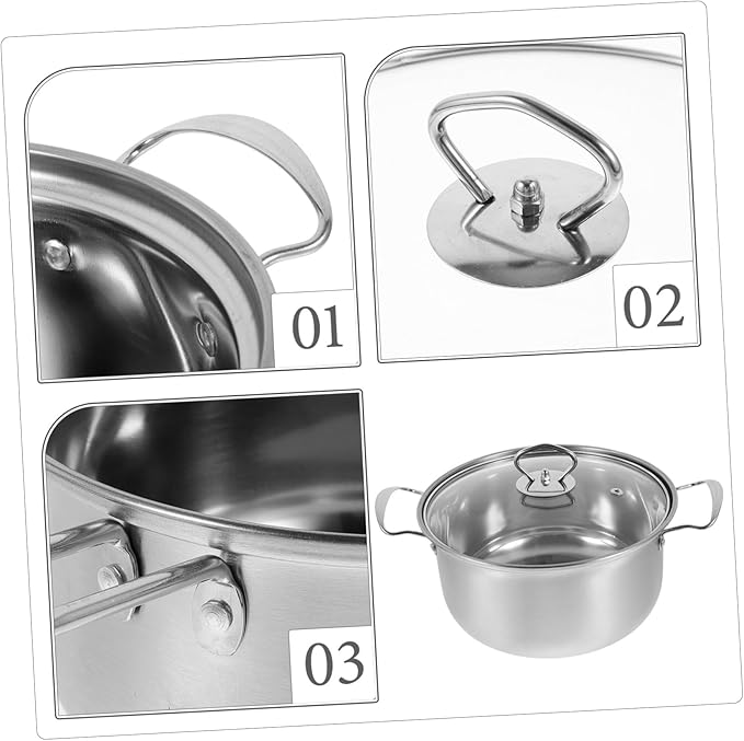 DECHOUS Stainless Steel Cookware Set Small Sauce Pan with Spout Stewing Pot Frying Pan Resistant Cooking Pots with Comfortable Steel Handles