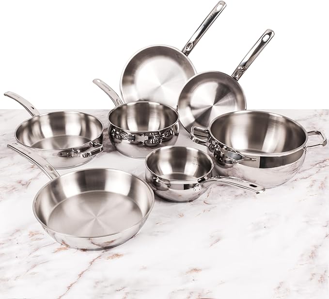 BergHOFF Belly Shape 18/10 Stainless Steel 12Pc Cookware Set Metal Lids Fast Evenly Heat Induction Cooktop Ready