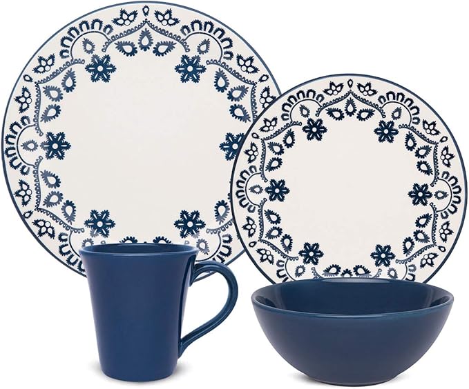 Manhattan Comfort Floreal 16 Piece Dinner Set Service for 4 Black/Ivory